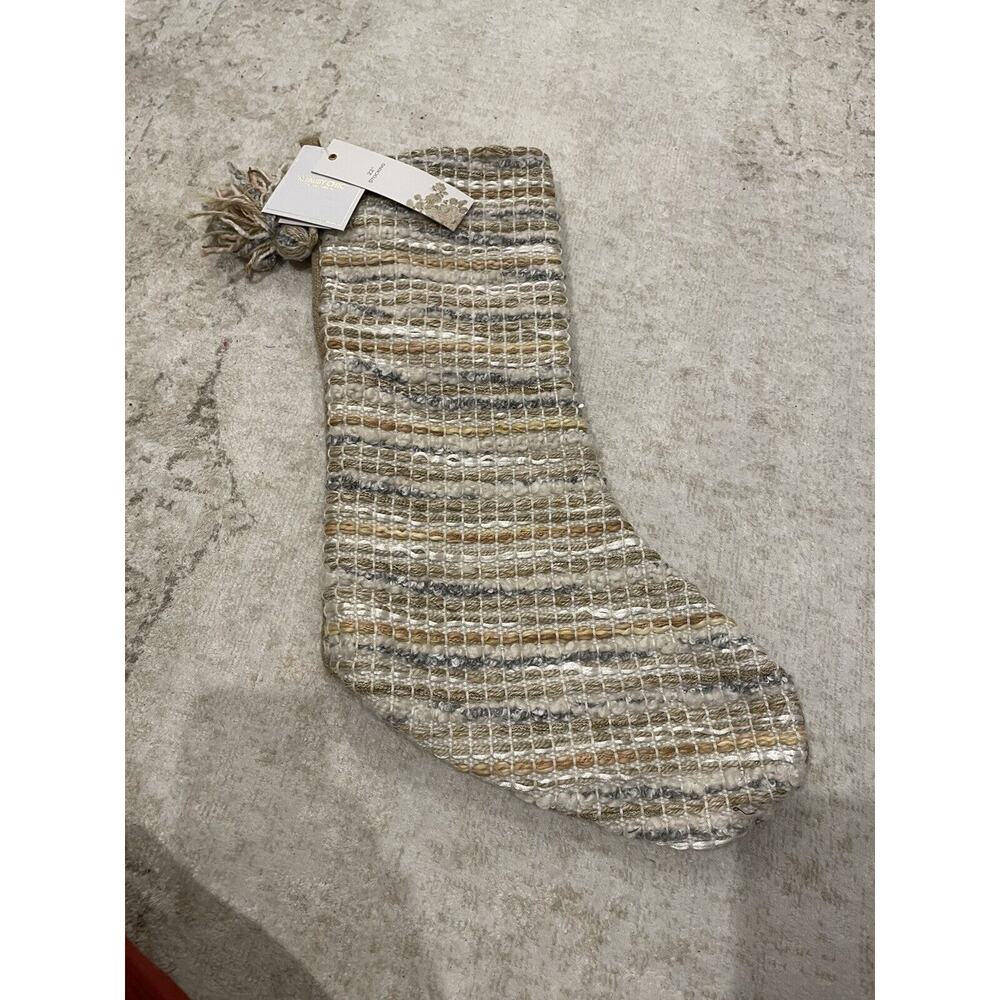 NWT Shabby Chic‎ Gold Beige 22” Tweed Christmas Stocking Tassel
